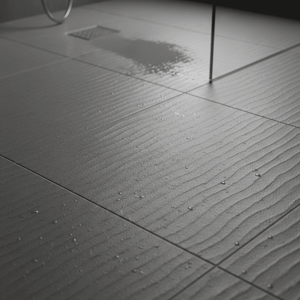 Close-up of textured non-slip tile flooring in modern bathroom