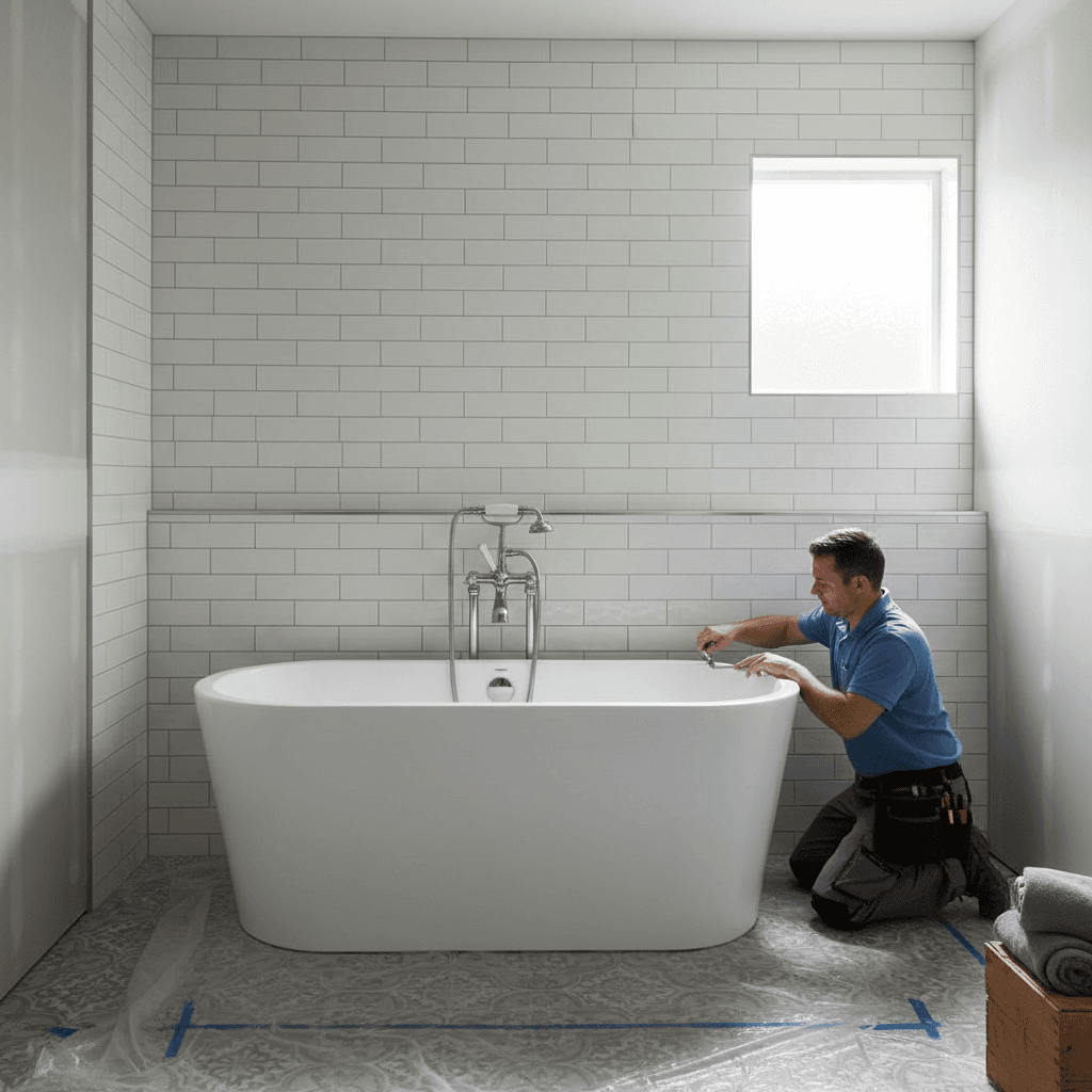 Bathroom remodel with new tub and tile