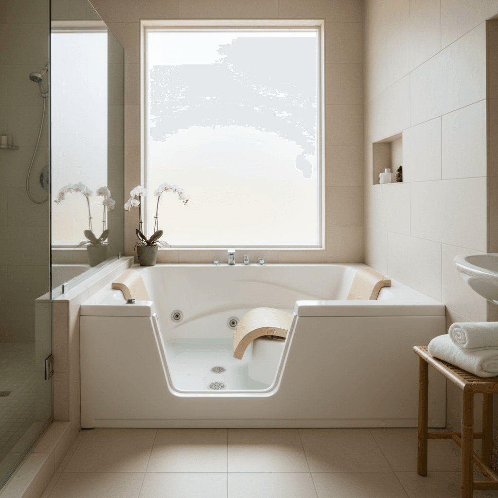 Built-in heated seat inside a walk-in tub
