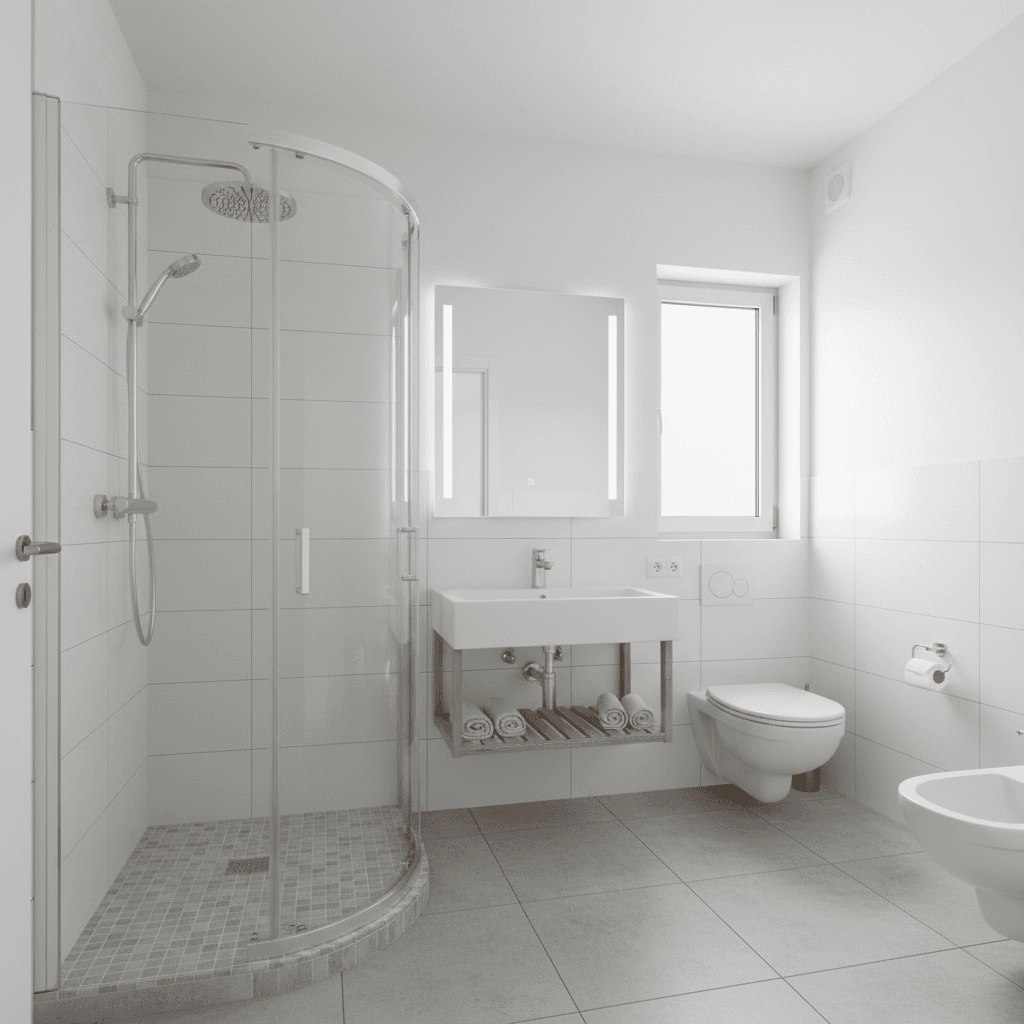 Space-saving walk-in shower in a compact bathroom