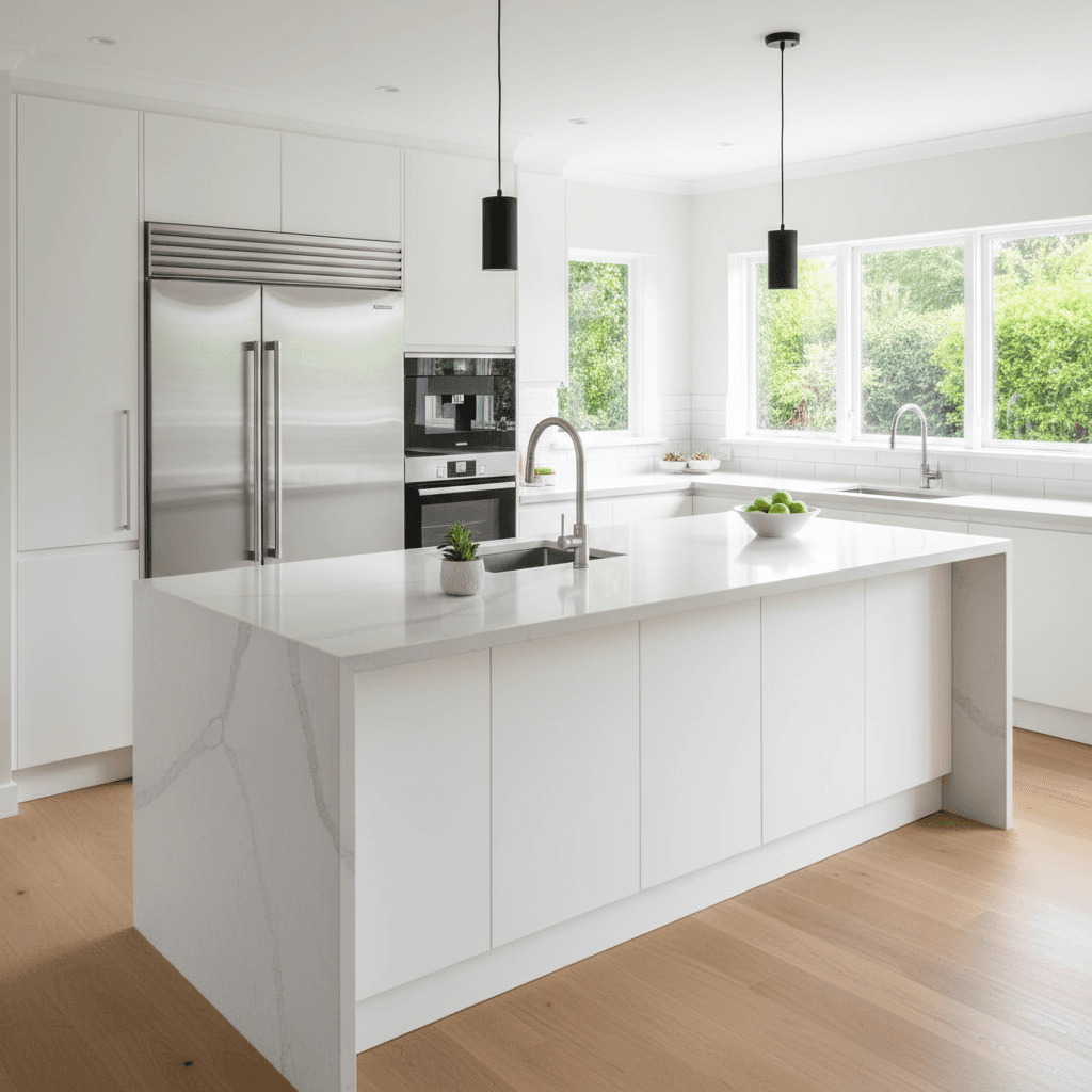 Remodeled kitchen with white cabinets