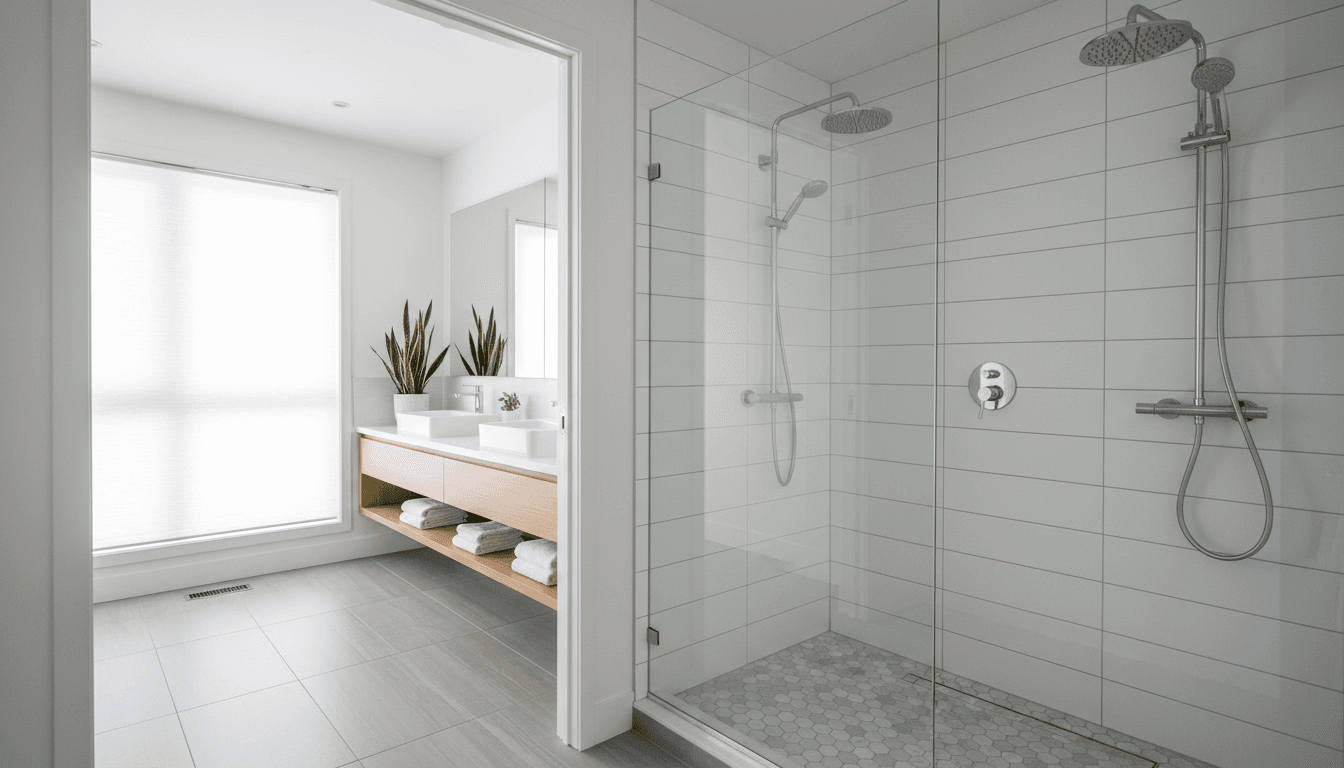 Renovated bathroom with walk-in shower