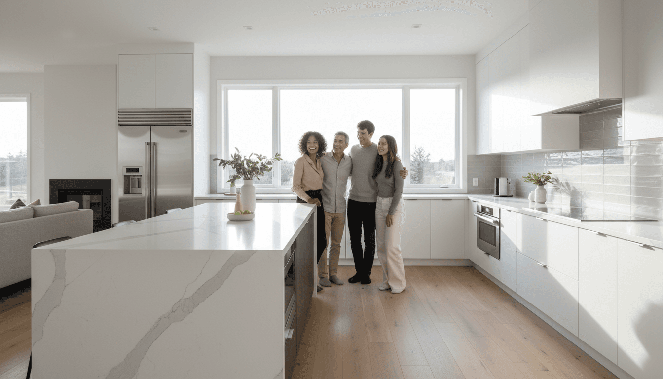Renovated modern kitchen with new cabinets and island