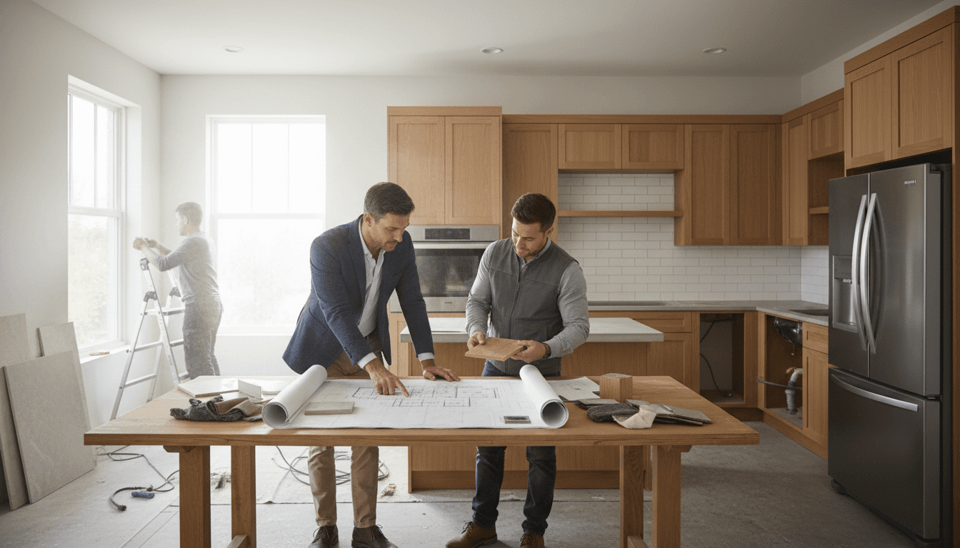 Contractor discussing a kitchen remodel with a homeowner