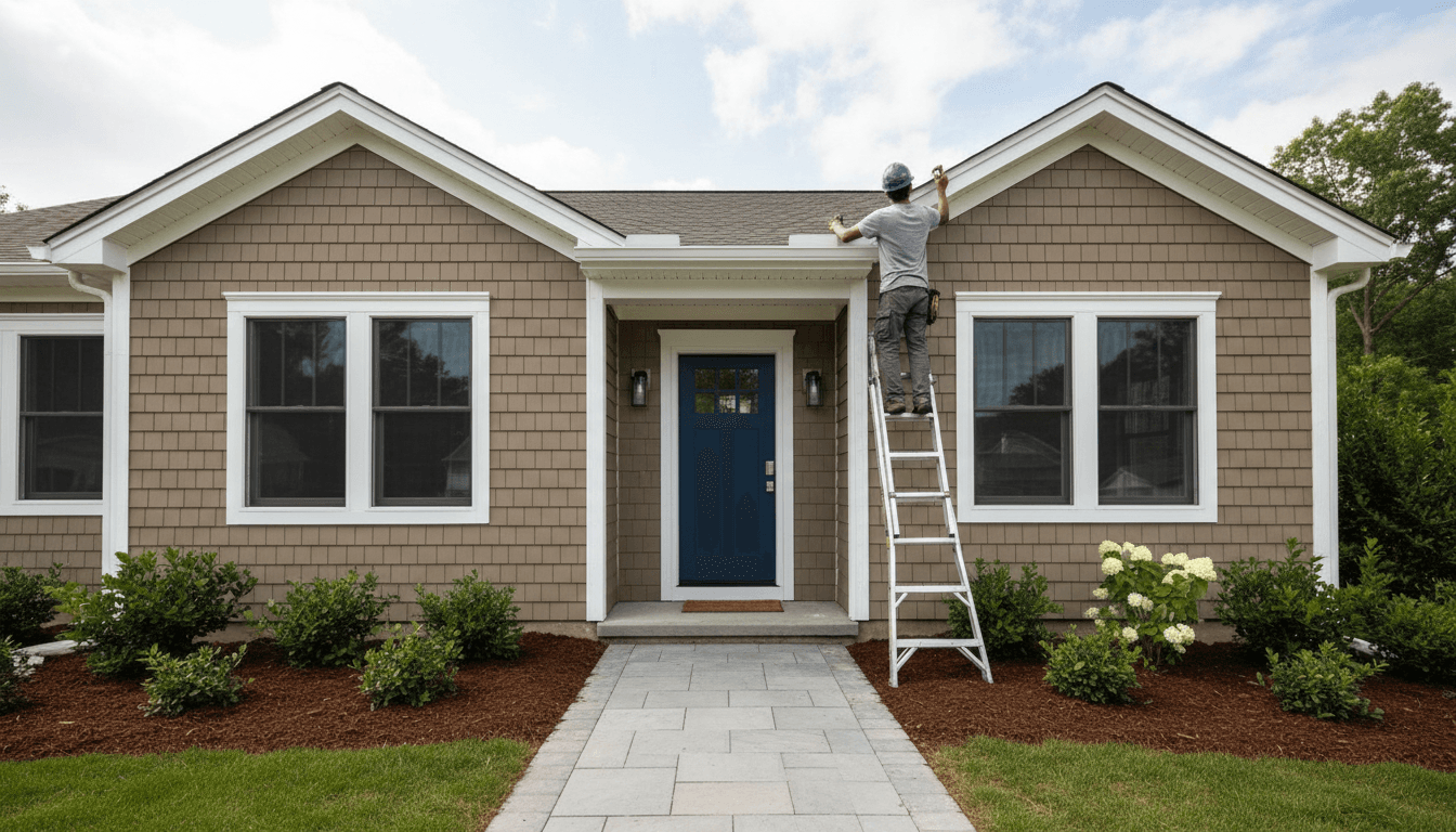 Home exterior with new siding and front door