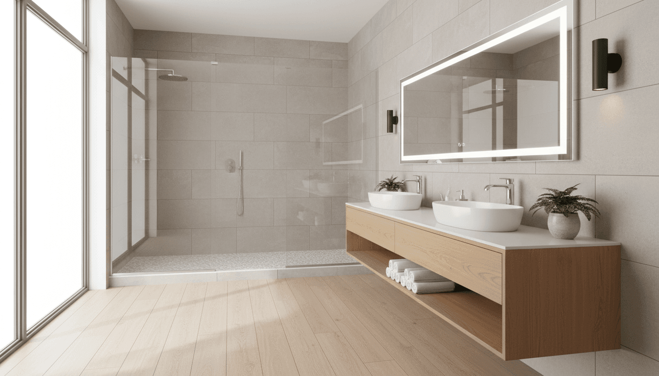 Walk-in shower remodel with glass enclosure and subway tile