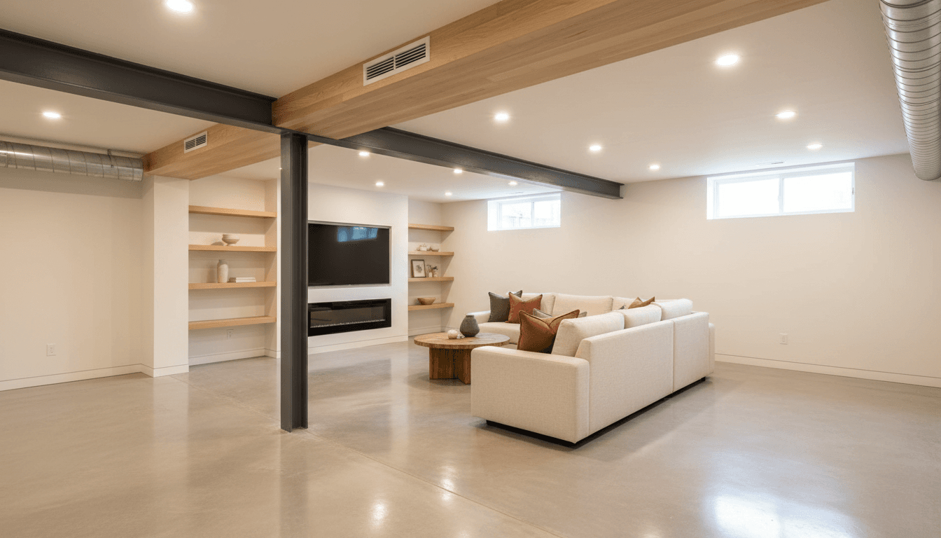 Finished basement with modern living space
