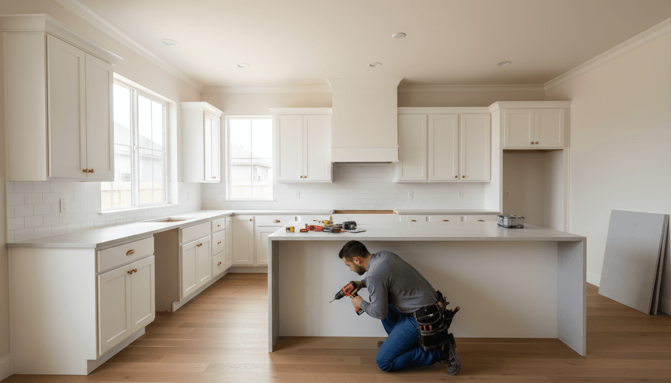 Modern remodeled kitchen with new cabinets and island